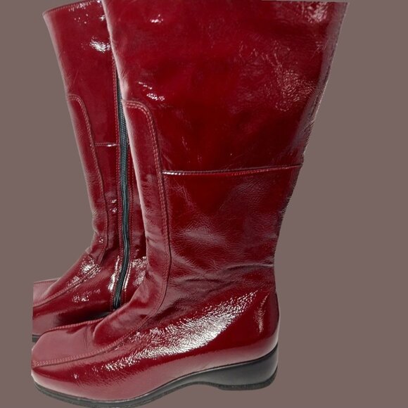 La Canadienne Patent Leather Waterproof  Square Toe Mid-Calf Boots Burgundy  8.5 - Picture 12 of 16